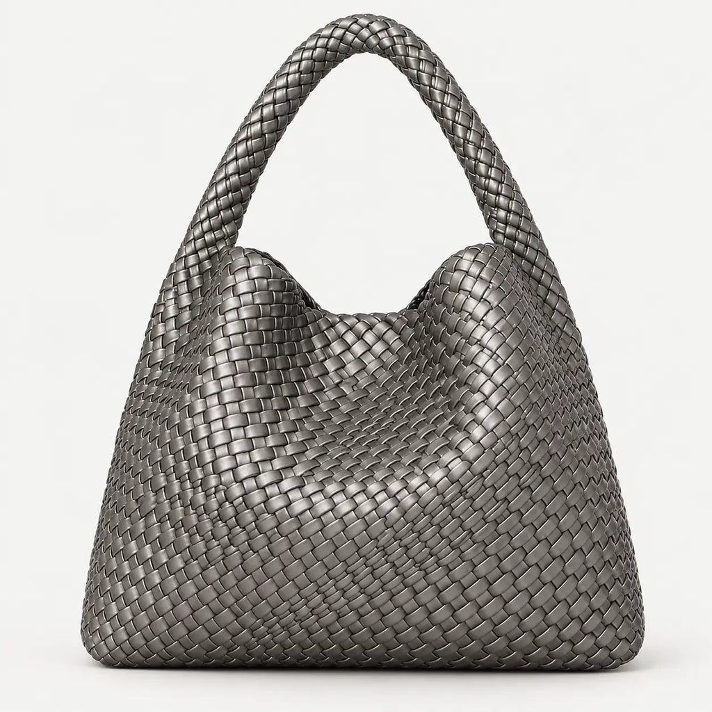 Woven Tote Bag for Women Large Woven Handbag Soft Leather Shoulder Bag Work Shopper Summer Beach Travel Tote Bag with Purse ARGENTÉ