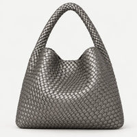 Woven Tote Bag for Women Large Woven Handbag Soft Leather Shoulder Bag Work Shopper Summer Beach Travel Tote Bag with Purse ARGENTÉ