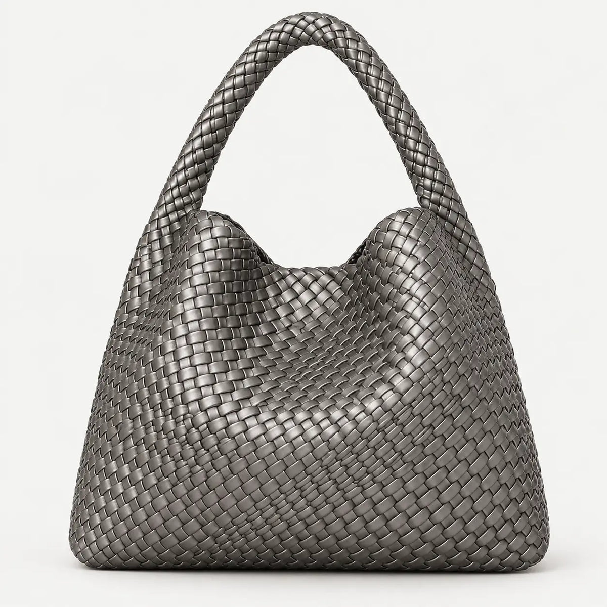 Woven Tote Bag for Women Large Woven Handbag Soft Leather Shoulder Bag Work Shopper Summer Beach Travel Tote Bag with Purse ARGENTÉ