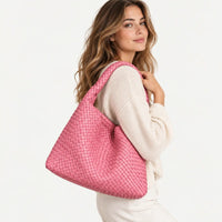 Woven Tote Bag for Women Large Woven Handbag Soft Leather Shoulder Bag Work Shopper Summer Beach Travel Tote Bag with Purse ROSE