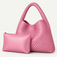 Woven Tote Bag for Women Large Woven Handbag Soft Leather Shoulder Bag Work Shopper Summer Beach Travel Tote Bag with Purse ROSE