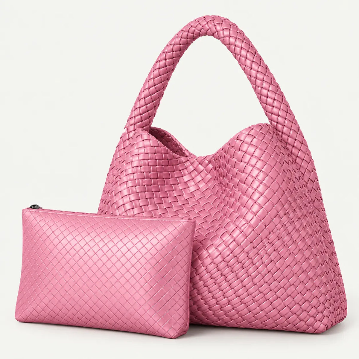 Woven Tote Bag for Women Large Woven Handbag Soft Leather Shoulder Bag Work Shopper Summer Beach Travel Tote Bag with Purse ROSE