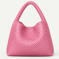 Woven Tote Bag for Women Large Woven Handbag Soft Leather Shoulder Bag Work Shopper Summer Beach Travel Tote Bag with Purse ROSE