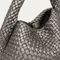 Woven Tote Bag for Women Large Woven Handbag Soft Leather Shoulder Bag Work Shopper Summer Beach Travel Tote Bag with Purse ARGENTÉ